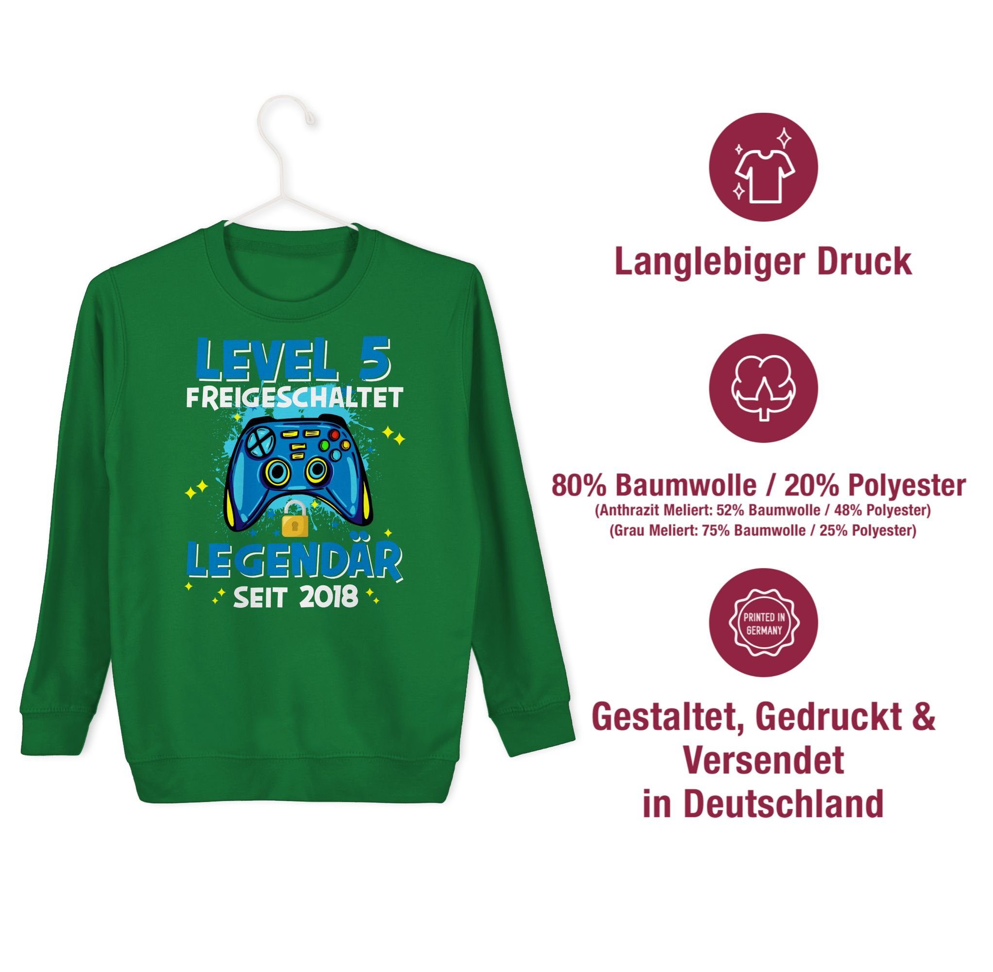 Shirtracer 5. Sweatshirt Level freigeschaltet Grün 2018 Legendär 1 5 seit Geburtstag