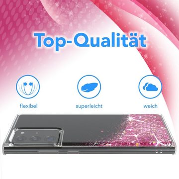 EAZY CASE Handyhülle Liquid Glittery Case für Galaxy Note 20 Ultra 6,9 Zoll, Glitzerhülle Shiny Slimcover stoßfest Durchsichtig Bumper Case Pink