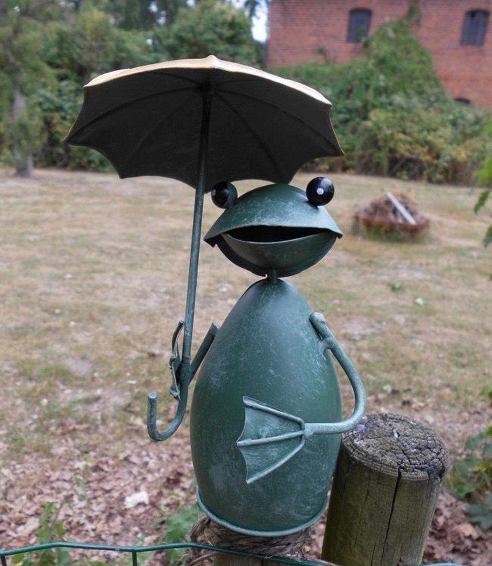 Deko-Impression Dekofigur Zaunfigur Zaunhocker Gartendeko Frosch mit gelbem Schirm geöffnet (1 St)