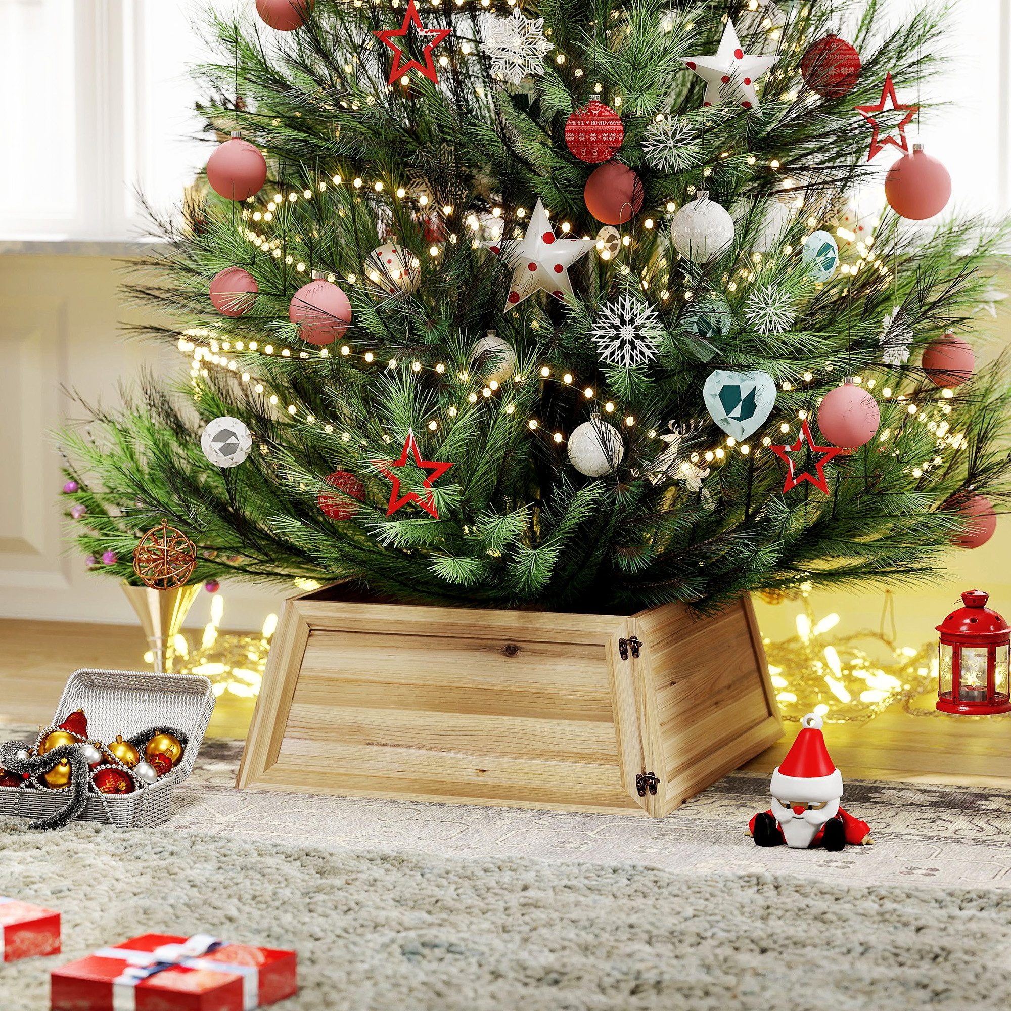 HOMCOM Christbaumständer Barriere für Ёлочные подставки (Weihnachtsbaumstragen, 1-tlg., Landhausstil), rustikaler Charme, Naturholz
