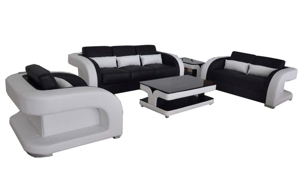 JVmoebel Sofa Schwarz-weiße Wohnlandschaft Garnitur Sofagarnitur 3+2+1 +Tisch, Made in Europe