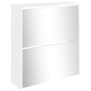 furnicato Schuhschrank mit Spiegel 2 Fächer Hochglanz-Weiß 63x17x67 cm