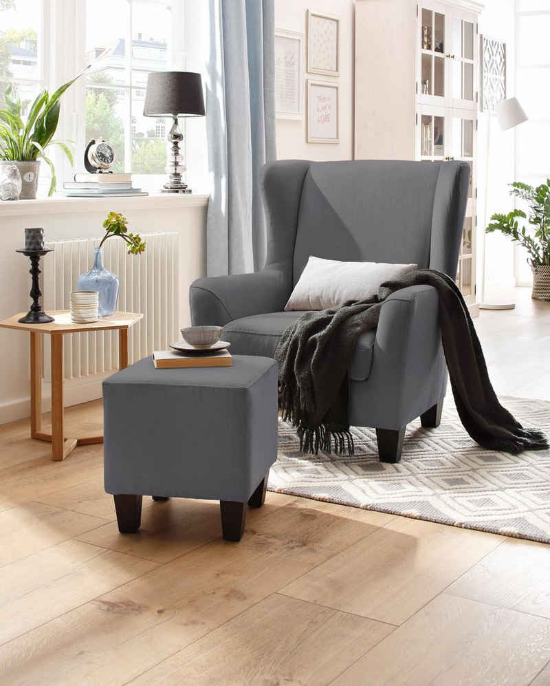 Home affaire Sessel »Chilly« (Set, 2-St., bestehend aus Sessel und Hocker), mit bequemer Federkern-Polsterung, in drei unterschiedlichen Bezugsqualitäten erhältlich, Sitzhöhe 44 cm