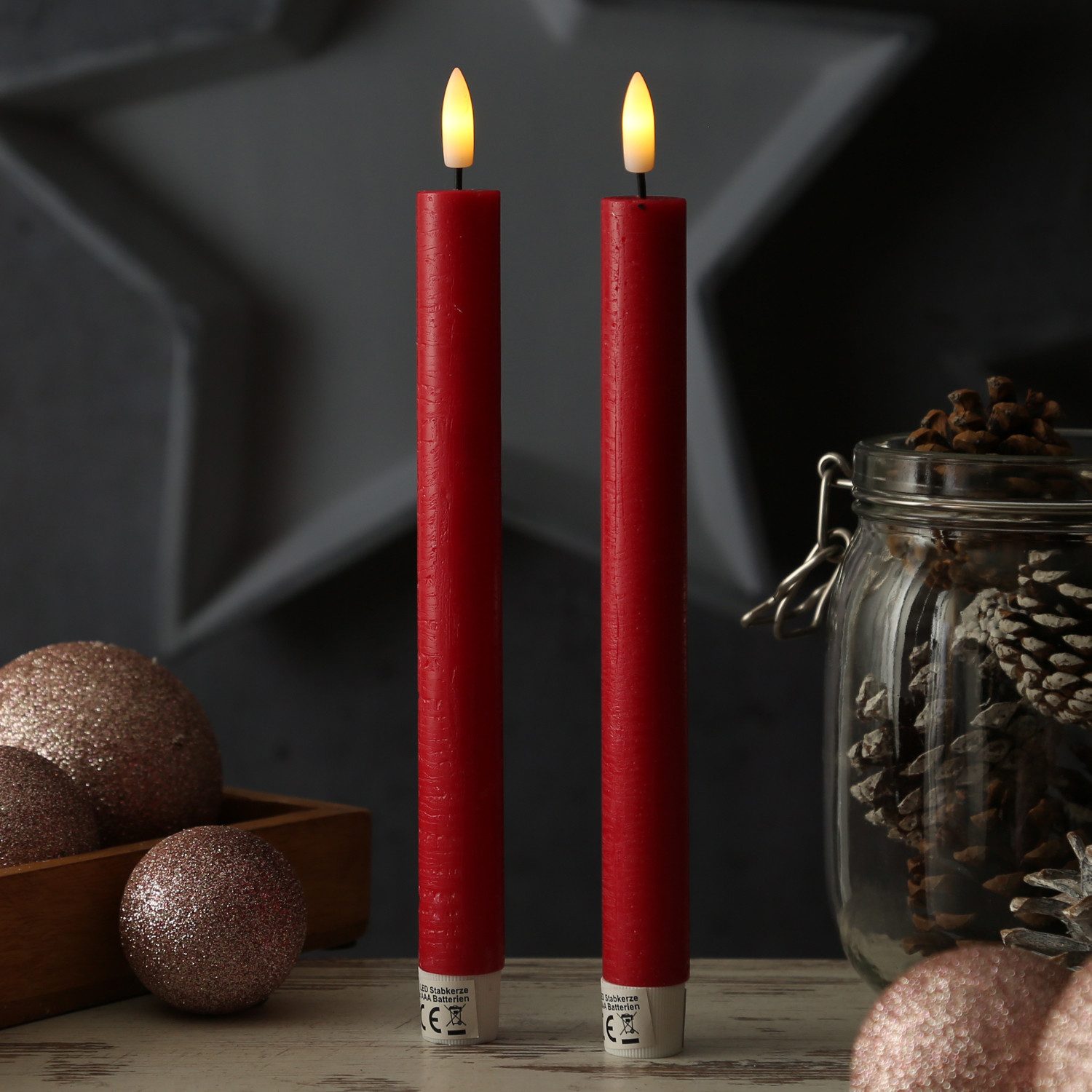 Adilina LED-Kerze LED Stabkerzen Tafelkerzen Dinner Spitzkerzen rustikal 24 günstig online kaufen