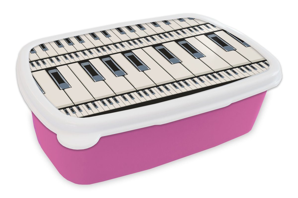 MuchoWow Lunchbox Klavier - Patterns Kunststoff Mädchen, rosa für - Snackbox, (2-tlg), Brotbox Erwachsene, Brotdose Kinder, Kunststoff, Musik