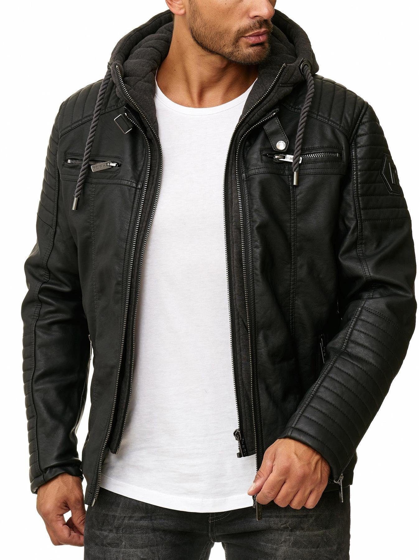 RedBridge Lederimitatjacke aus Kunstleder und abnehmbarer Kapuze hochwertig, robust