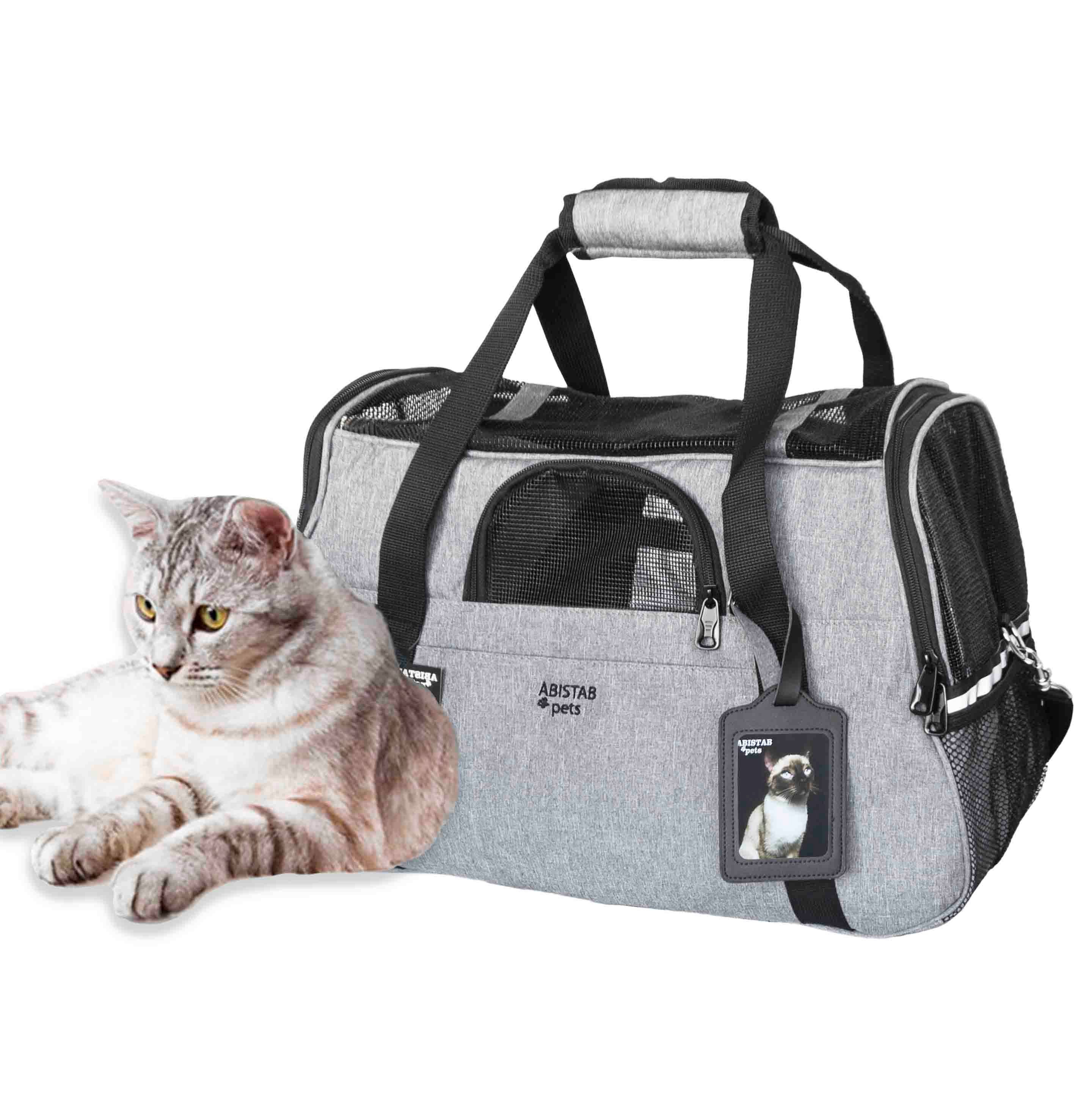 Transporttasche Fluggesellschaft Zugelassene & Hundebox mit Sicherheits-Innenleine Faltbare Hundenapf Tragbare Atmungsaktive Reisetasche für Katze und Kleine Hunde von 15 Pfund Katzen Transportbox