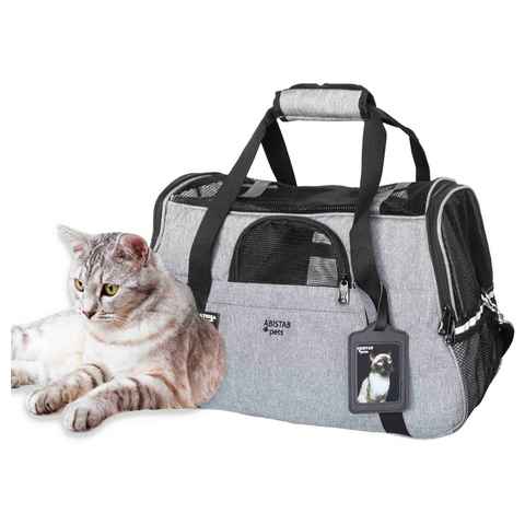 Abistab Pets Tiertransporttasche Haustiertasche für Katze und kleine Hunde bis 5,00 kg, für Auto- und Flugreisen mit ID-Tag und zusätzlichen Tragegurten