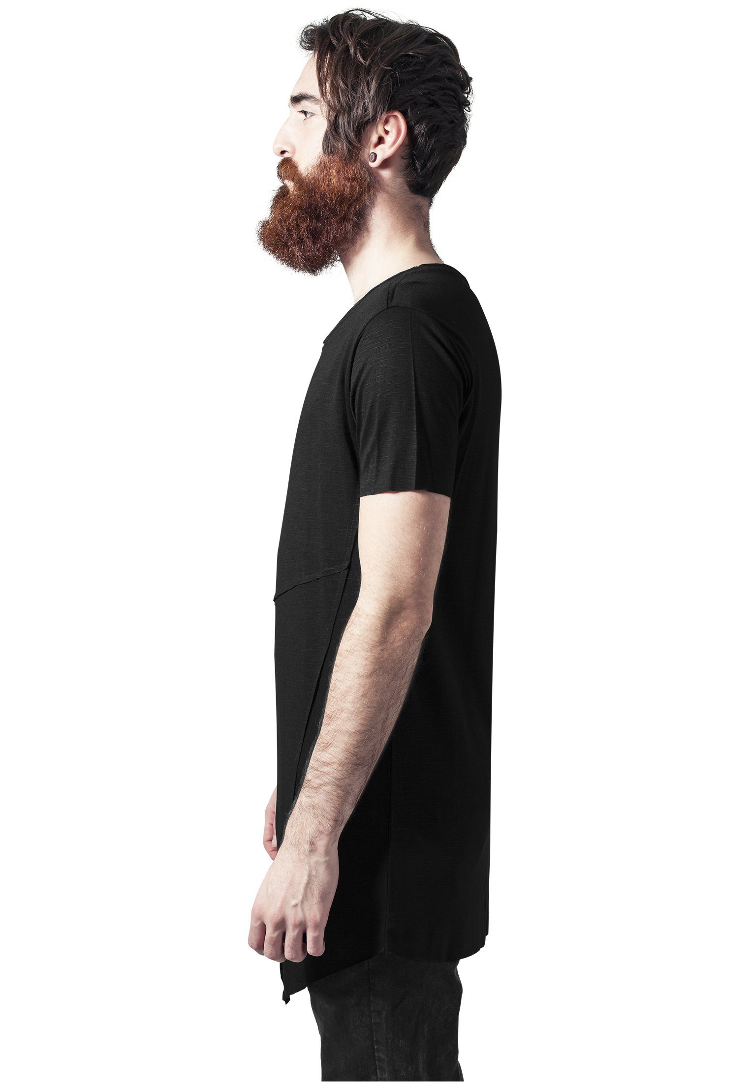 Edge Herren Zip Open Long black CLASSICS (1-tlg) Front Tee URBAN T-Shirt