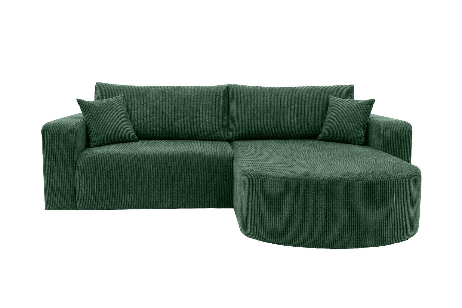 Kaiser Möbel Ecksofa mit Schlaffunktion für Wohnzimmer, Cordstoff Poso, ROUND ONE, abgerundete Form, Liegefunktion, Stauraum, modernes Design