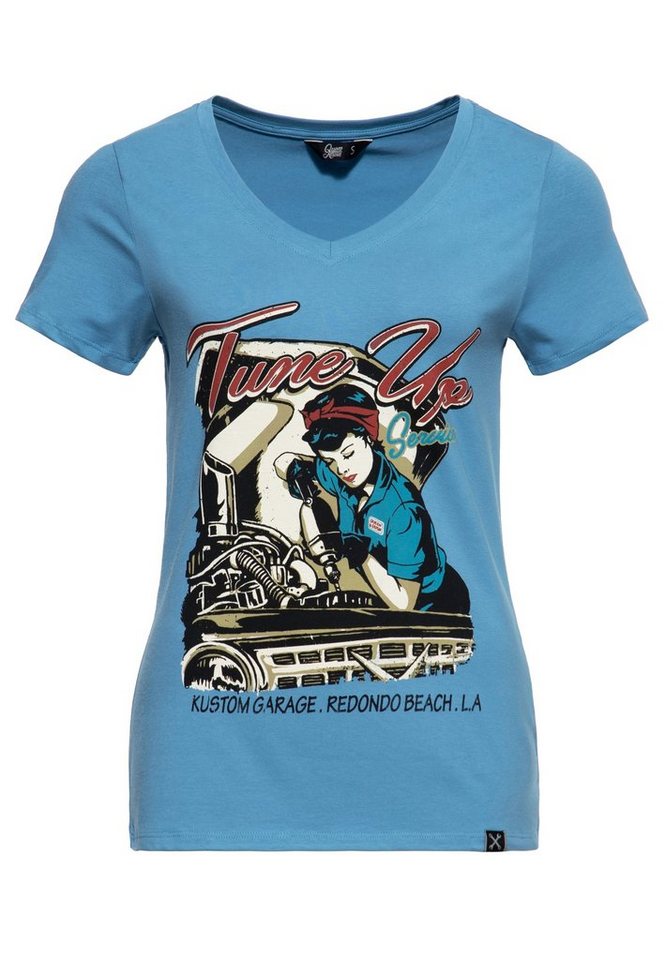 QueenKerosin Print-Shirt Tune Up (1-tlg) mit trendigem V-Ausschnitt