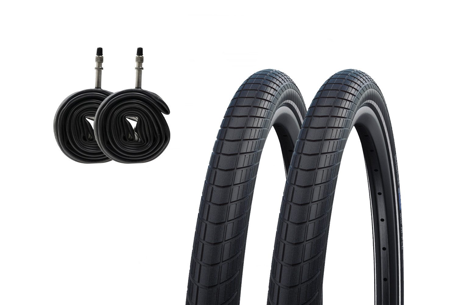 Schwalbe Fahrradreifen 2 Stück 26 Zoll Schwalbe Reifen 26x2.15 Continental DV Schlauch 55-559, (4-tlg), Reflexstreifen,Pannenschutz