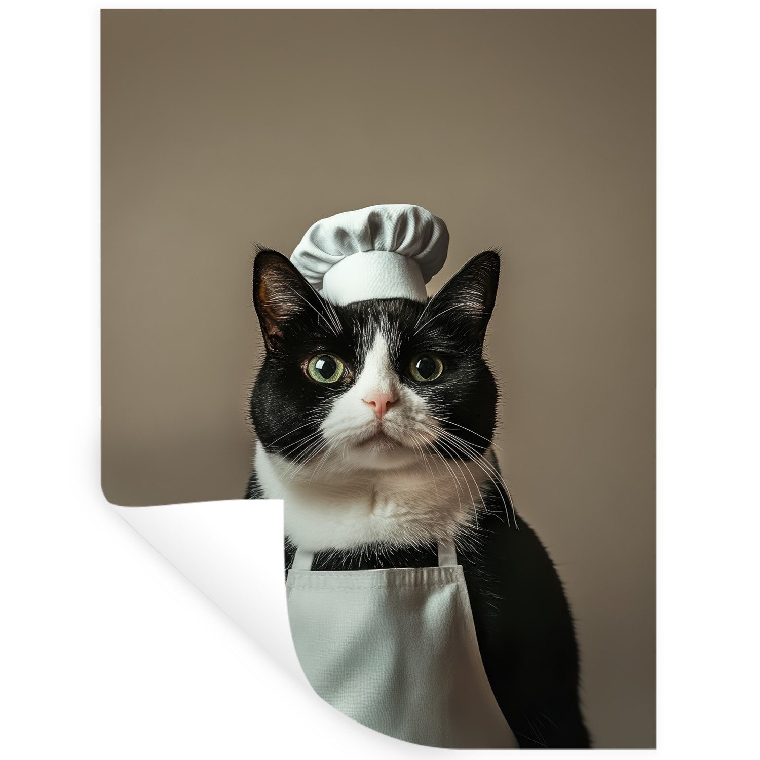 MuchoWow Wandsticker Katze - Kochkleidung - Schwarz - Weiß (1 St), Wanddeko, Aufkleber, Wandtattoo, 90x120 cm