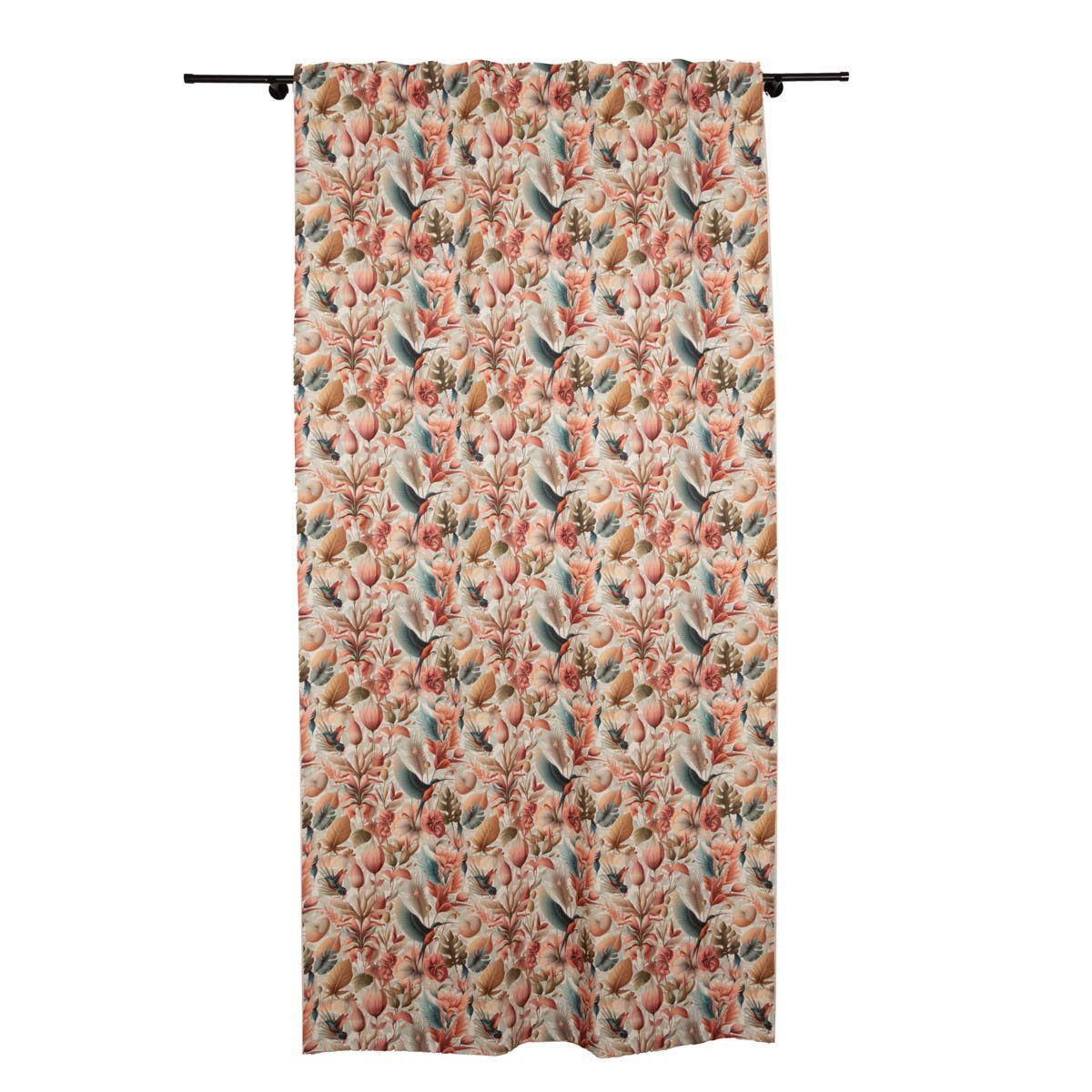 SCHÖNER LEBEN. Vorhang SCHÖNER LEBEN. Vorhang Kolibri Blumen Blätter weiß bunt 245x130cm, Smokband, blickdicht, Baumwolle, Digitaldruck