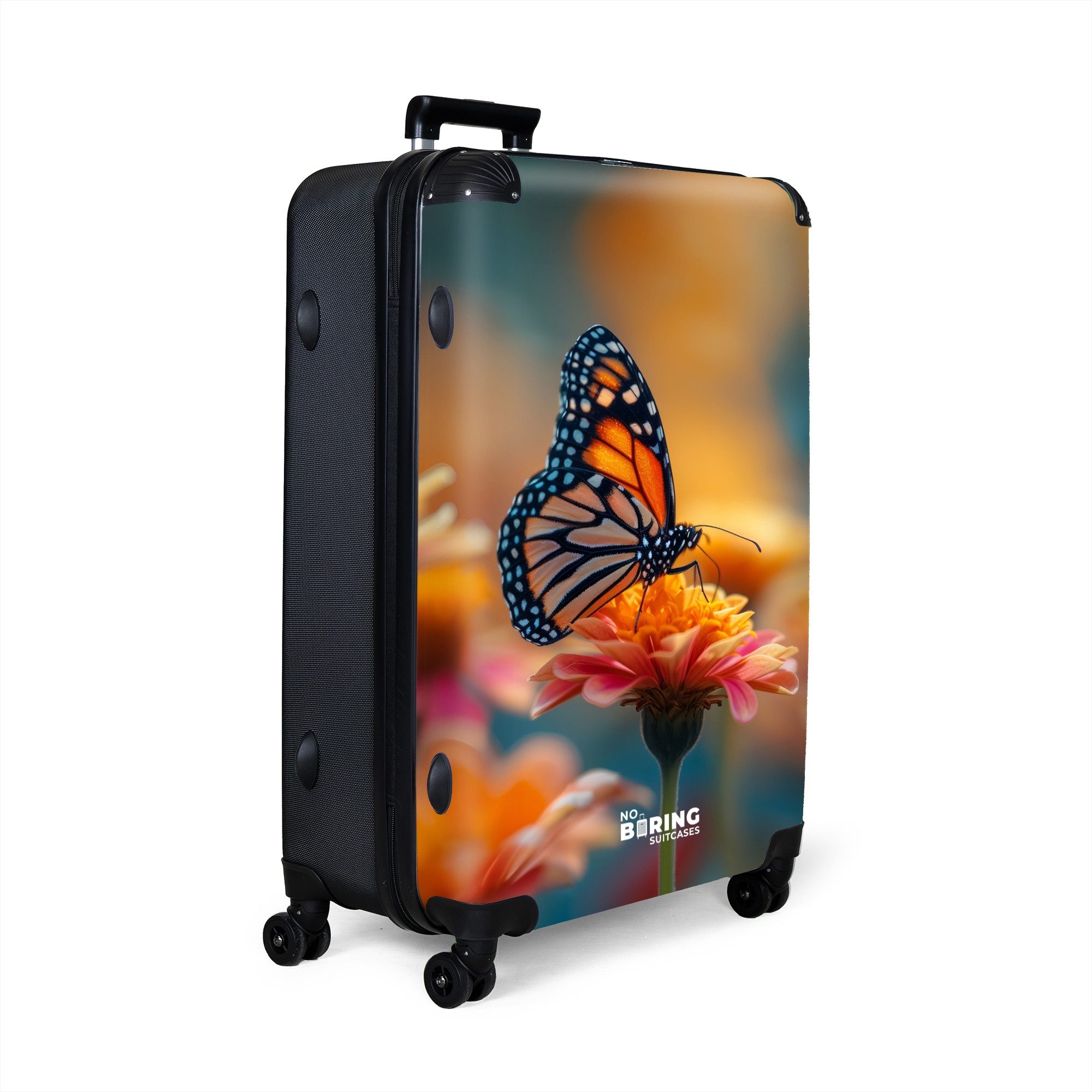 NoBoringSuitcases.com© Hartschalen-Trolley Schmetterling auf rosa Blume günstig online kaufen