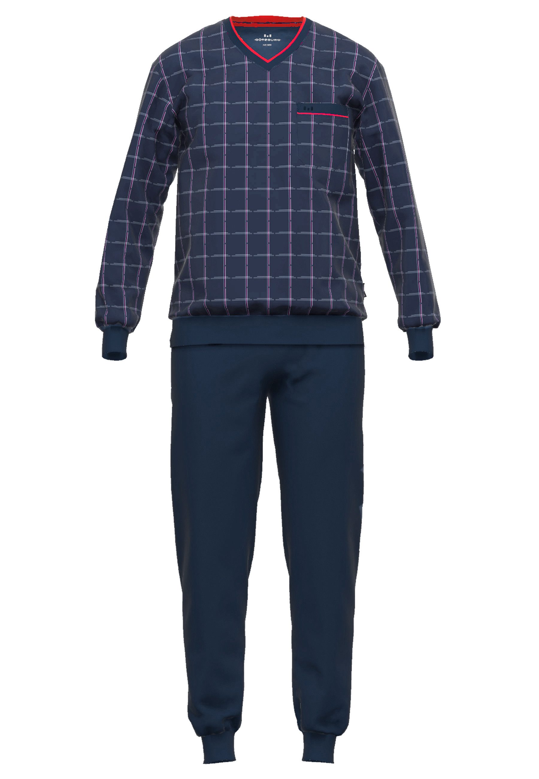GÖTZBURG Pyjama Bronx (2 tlg) Langarm, V-Ausschnitt, lange Hose, Baumwolle, günstig online kaufen