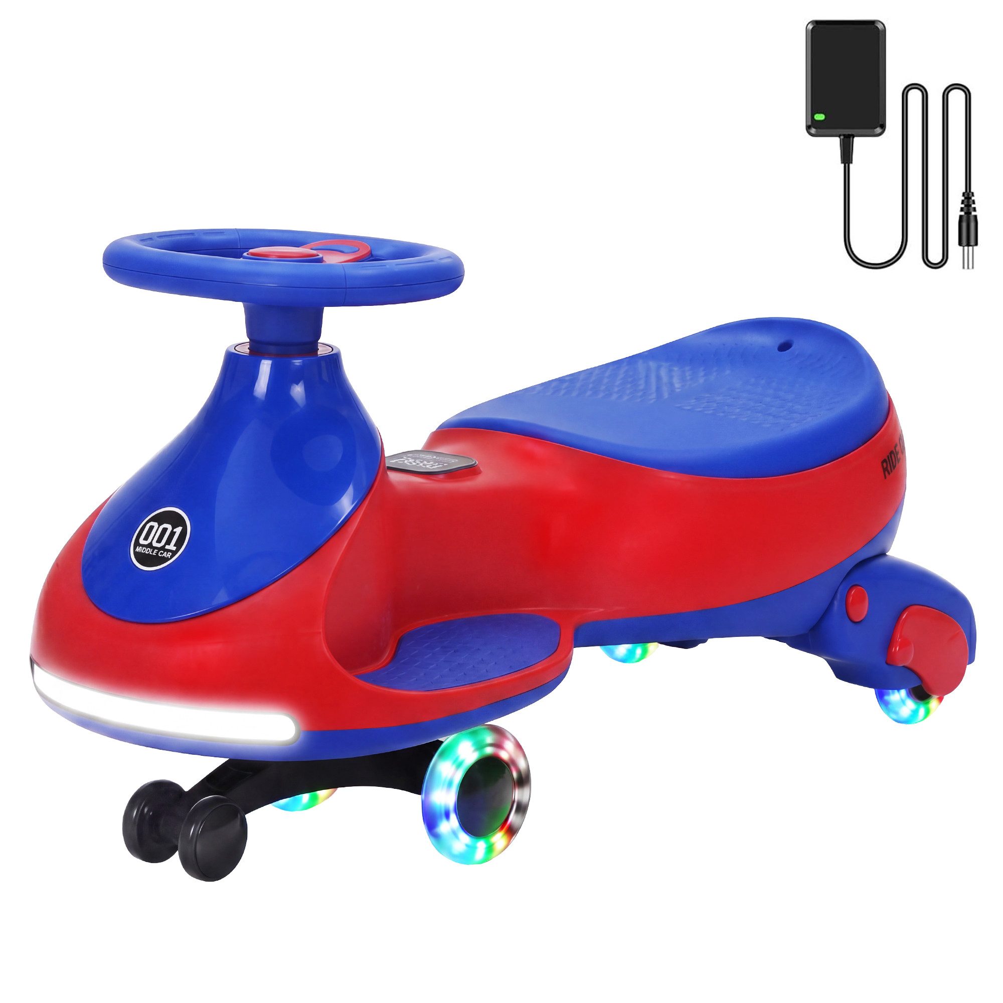 GarveeMore Elektro-Kinderauto Elektrisches 12V-Fahrzeug für Kinder mit bunt leuchtenden Rädern, 2-in-1-Twist-Car, 360°-Lenkrad, Fußpedal, Kippschutz-Design
