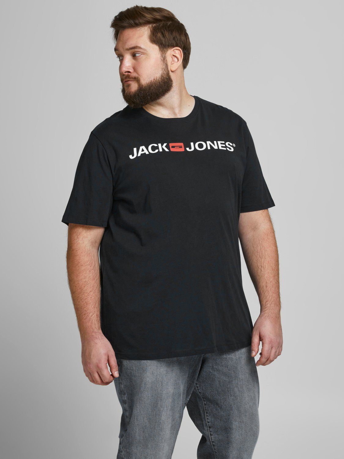 Jack & Jones T-Shirt JJECORP Print Kurzarm CREW NECK T-Shirt Plus +Size (1-tlg) 3663 in Schwarz