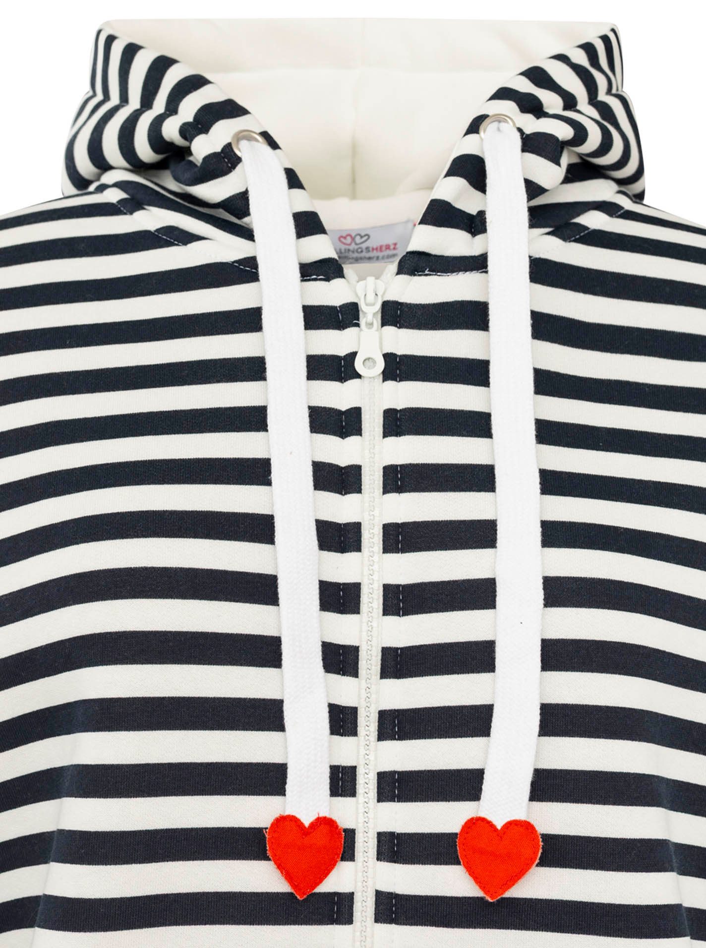 Zwillingsherz Kapuzensweatjacke "Maritim" gestreift, Kapuze mit Kordel und Herzen, Taschen, Zipper – Bild 5 von 5