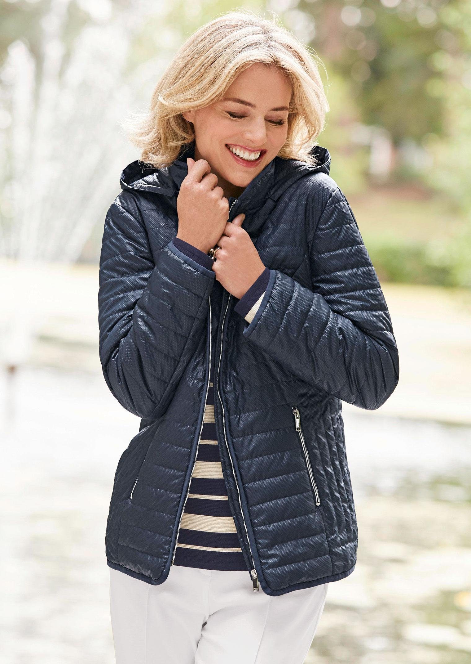 GOLDNER Steppjacke Kapuzenjacke mit Stehkragen Longmantel mit Reißverschluss, Taschen und Langarm