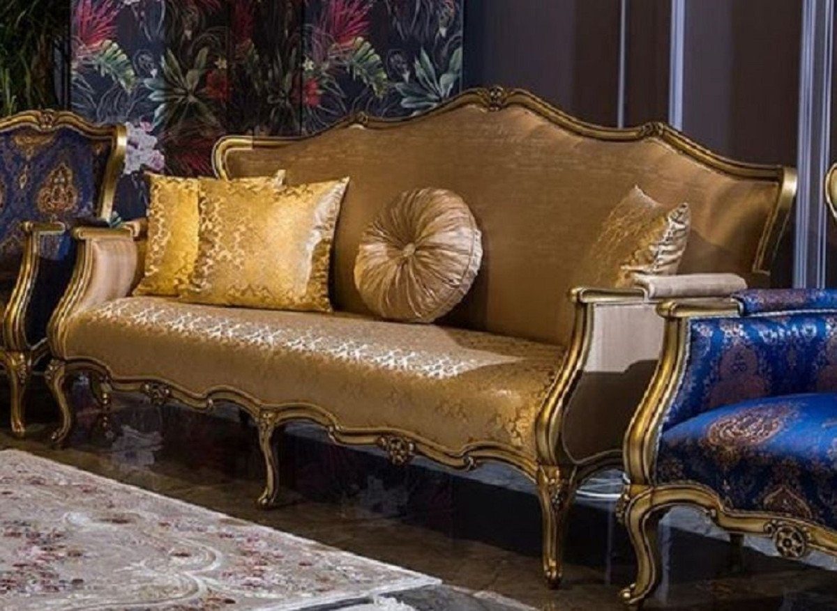 Casa Padrino Sofa Luxus Barock Sofa Gold - Prunkvolles Wohnzimmer Sofa mit elegantem Muster - Wohnzimmer Möbel im Barockstil - Edel & Prunkvoll | Alle Sofas