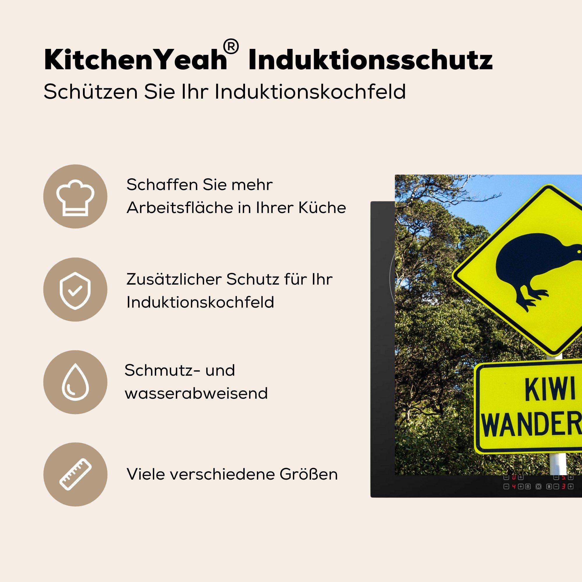 MuchoWow Herdblende-/Abdeckplatte Warnzeichen für den Arbeitsplatte für cm, 78x78 Vinyl, Kiwi-Vogel., tlg), Ceranfeldabdeckung, küche (1