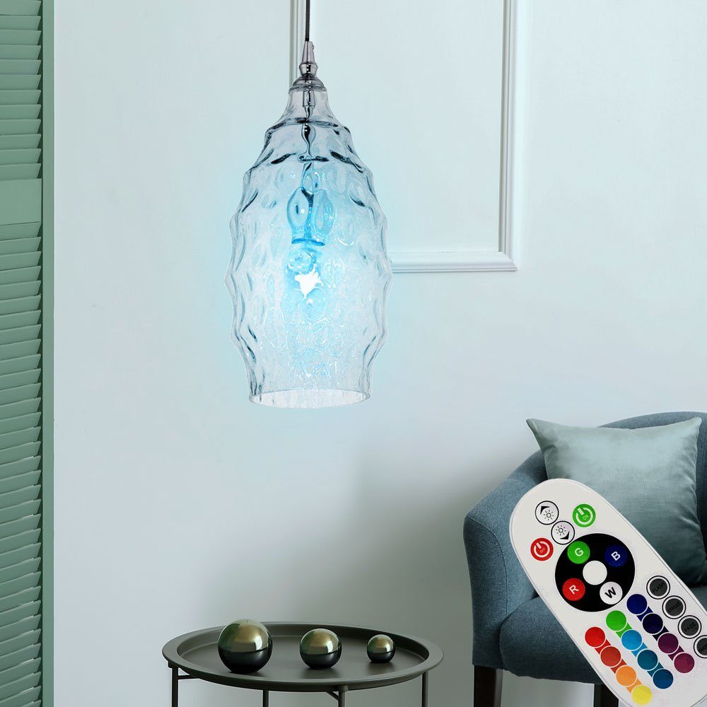 etc-shop LED Pendelleuchte, Leuchtmittel inklusive, Warmweiß, Farbwechsel, RETRO Hänge Lampe Wohn Zimmer Glas Struktur Decken Pendel