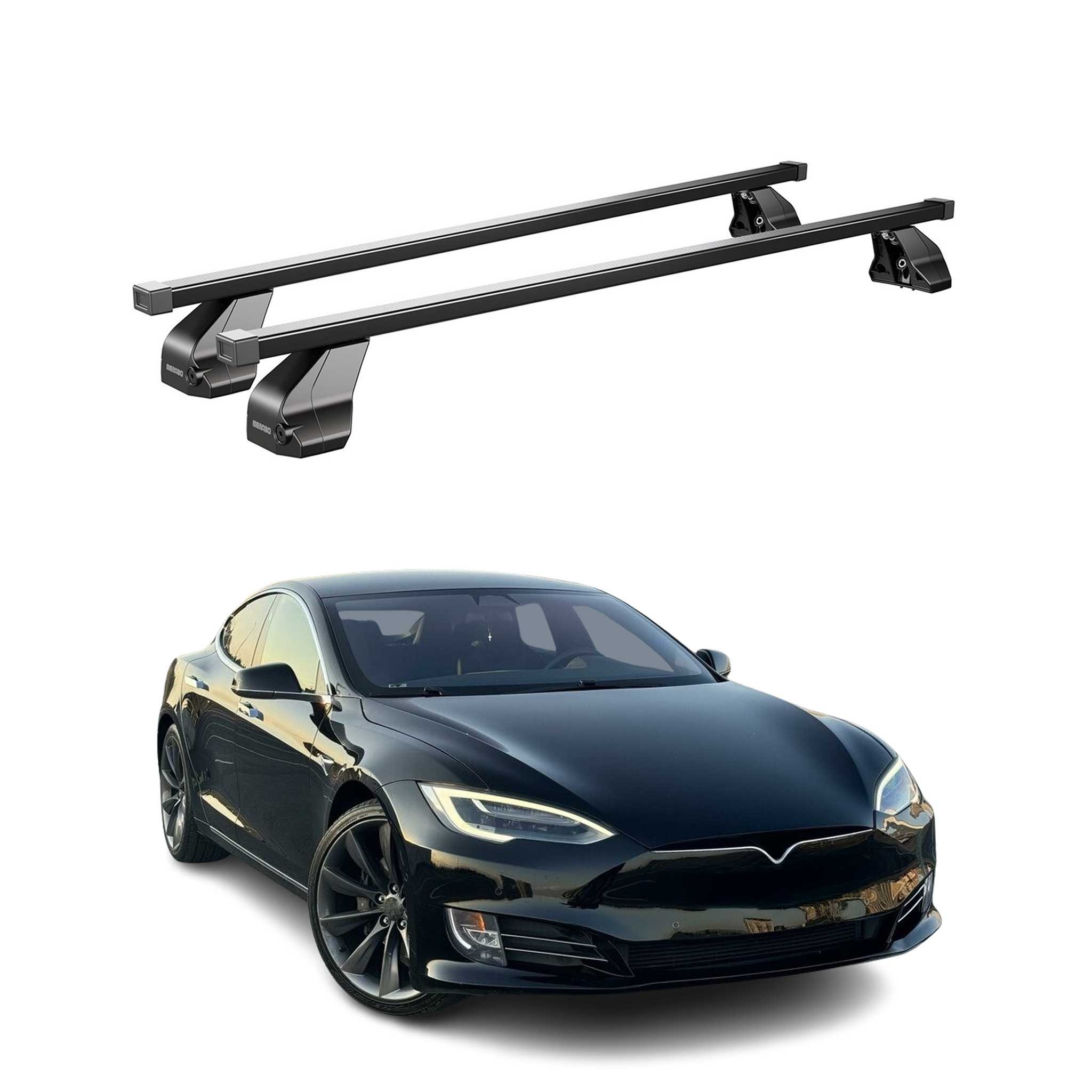 OMAC Dachträger Stahl Gepäckträger für Tesla S Model 100D 2017-2025 Schwarz (2-St), Wasserbeständig,Abnehmbar,Multifunktional,Leichtgewichtig