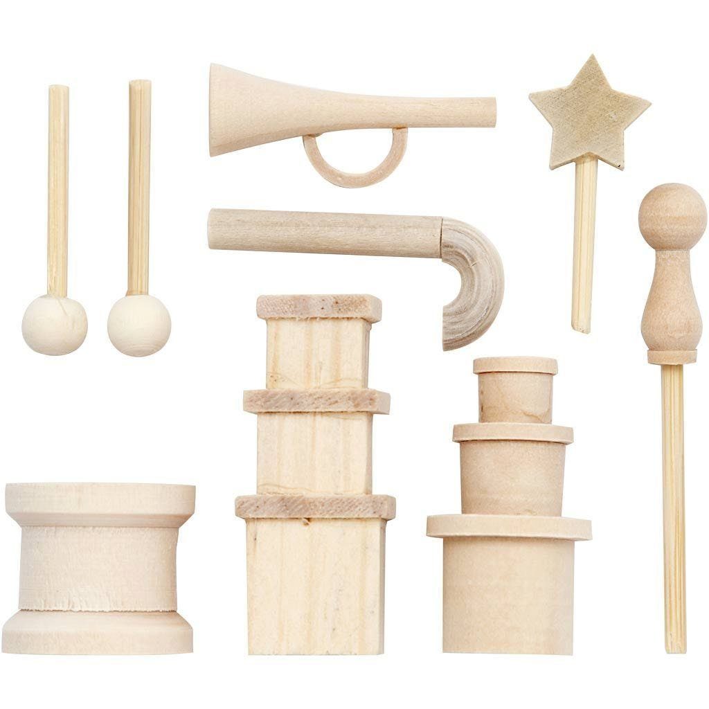 Creotime Dekofigur Kleine Gegenstände aus Holz, L: 2-5,5 cm, 1 Pck