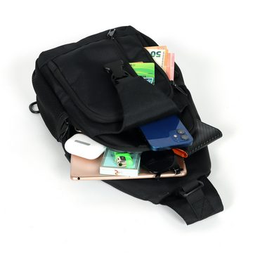 TAN.TOMI Schultertasche Brusttasche mit USB-Ladeanschluss Sling Bag für Herren & Damen, Bauchtasche Umhängetasche für Reise Wandern Radfahren Laufen Klettern