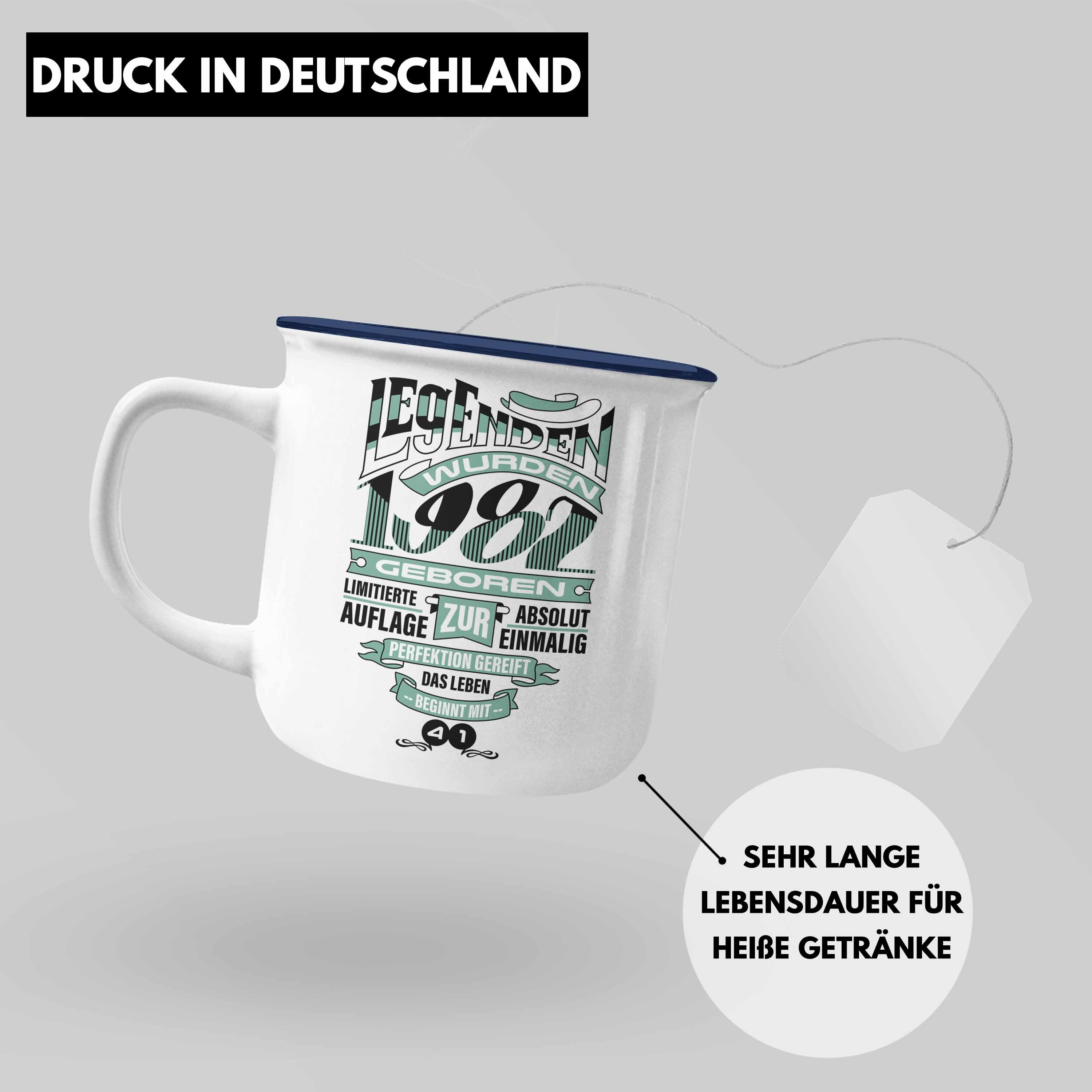 Trendation Thermotasse Trendation - Tasse 40. 40 Geschenkidee Blau Geschenk Geburtstag Frau Vater 40er Mutter Emaille Mann