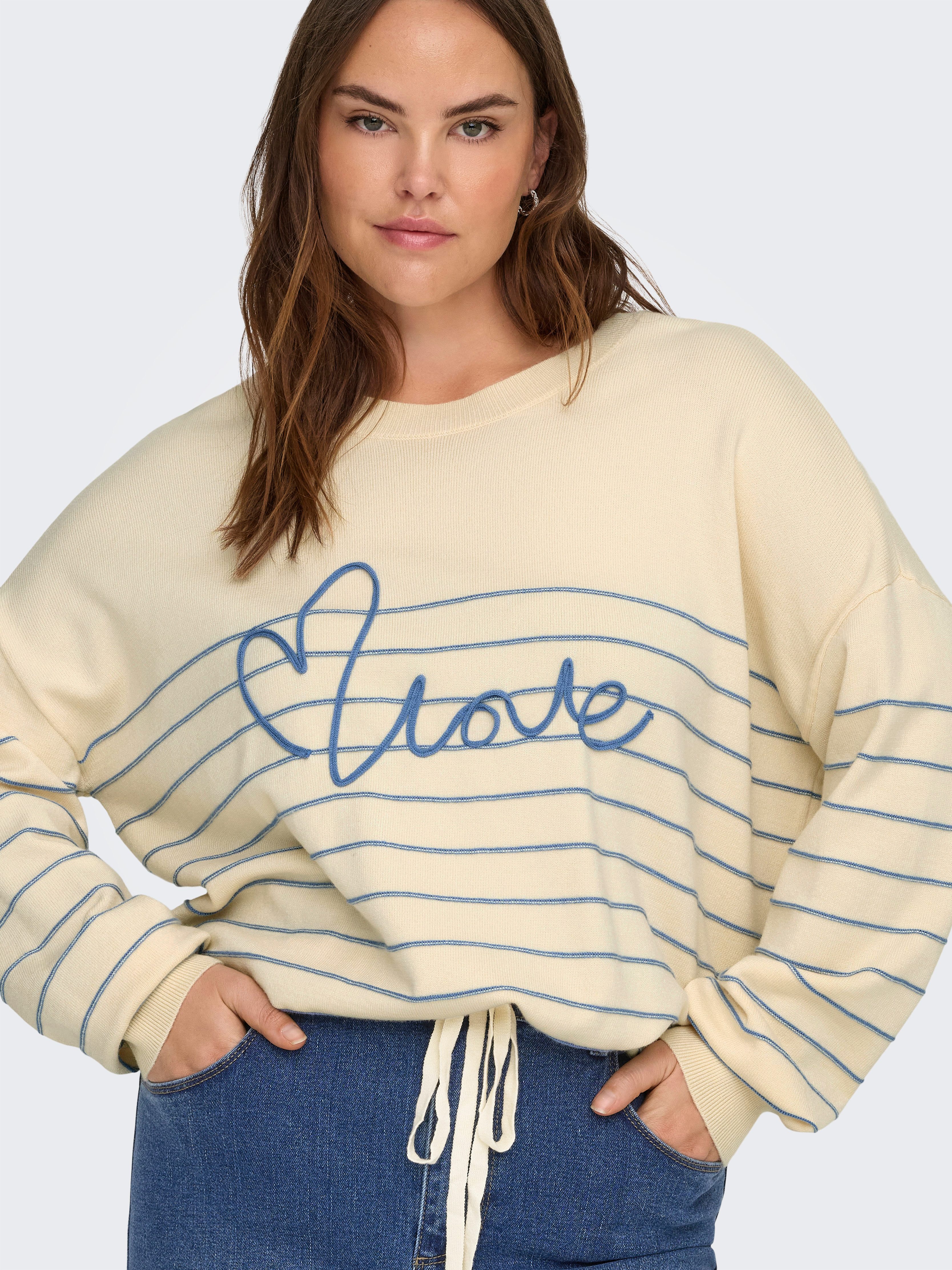 ONLY CARMAKOMA Rundhalspullover CARSIGNE LS TEXT DETAIL O-NECK KNT günstig online kaufen