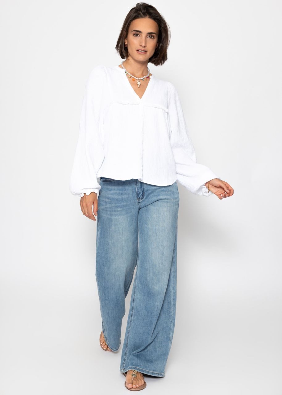 SASSYCLASSY Langarmbluse Musselinbluse Damen mit Fransen günstig online kaufen