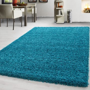 Teppich Unicolor - Einfarbig, Teppium, Rund, Höhe: 30 mm, Teppich Wohnzimmer Shaggy Einfarbig Türkis Blau Modern Flauschig