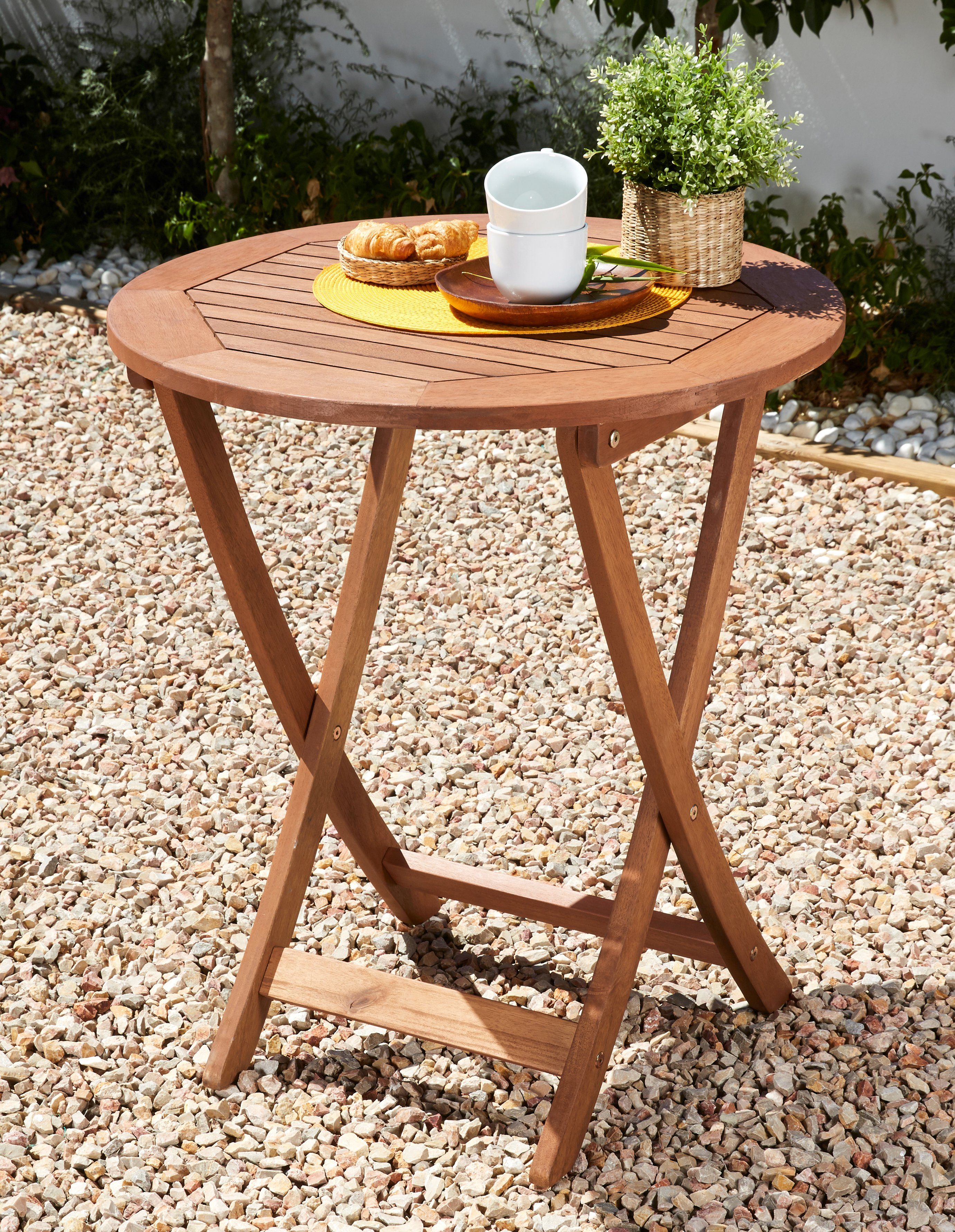 MERXX Gartentisch »Borkum«, Eukalyptusholz, klappbar, Ø 65 cm, braun