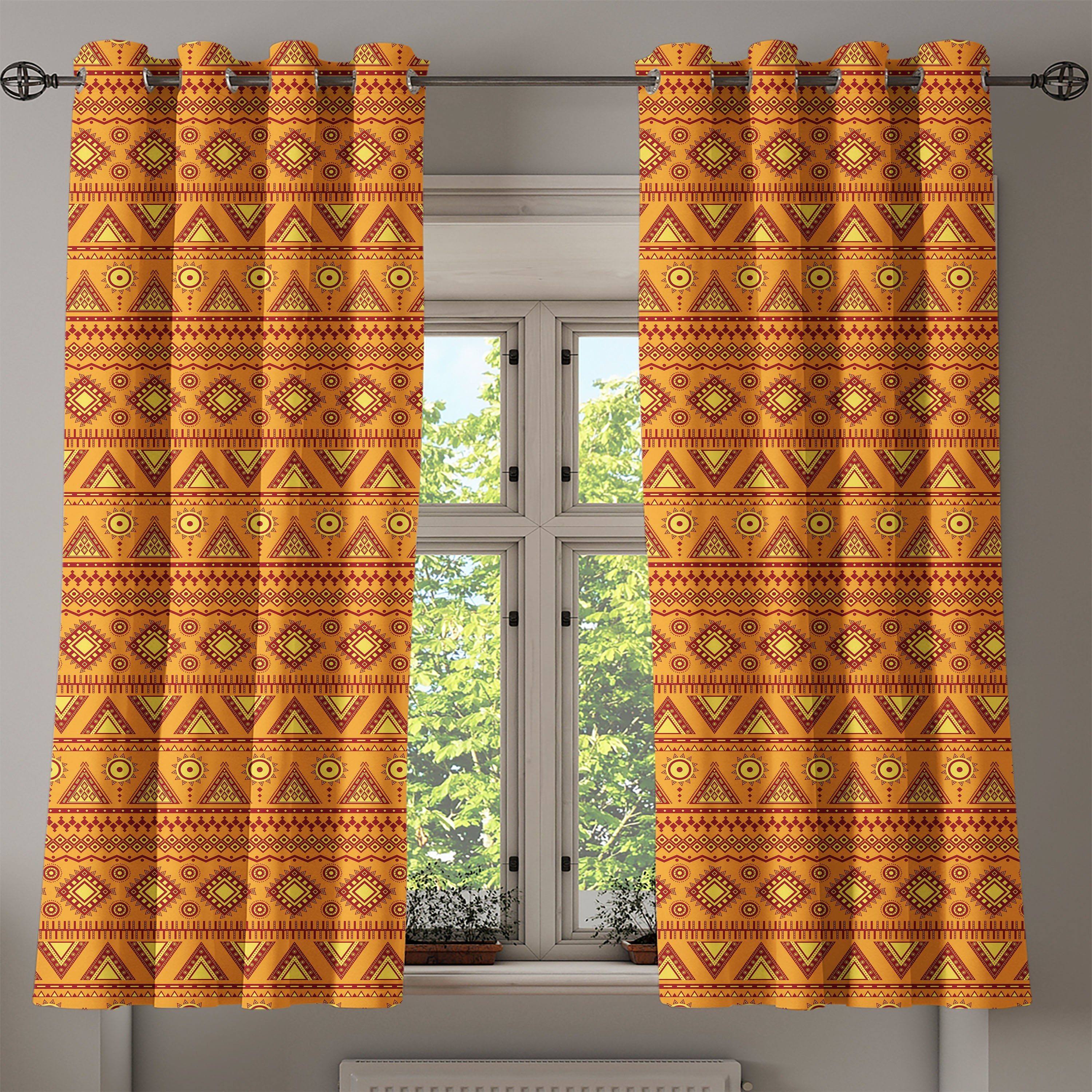 Borders Schlafzimmer Dekorative Orange Gardine Abakuhaus, 2-Panel-Fenstervorhänge für Wohnzimmer, Aztec