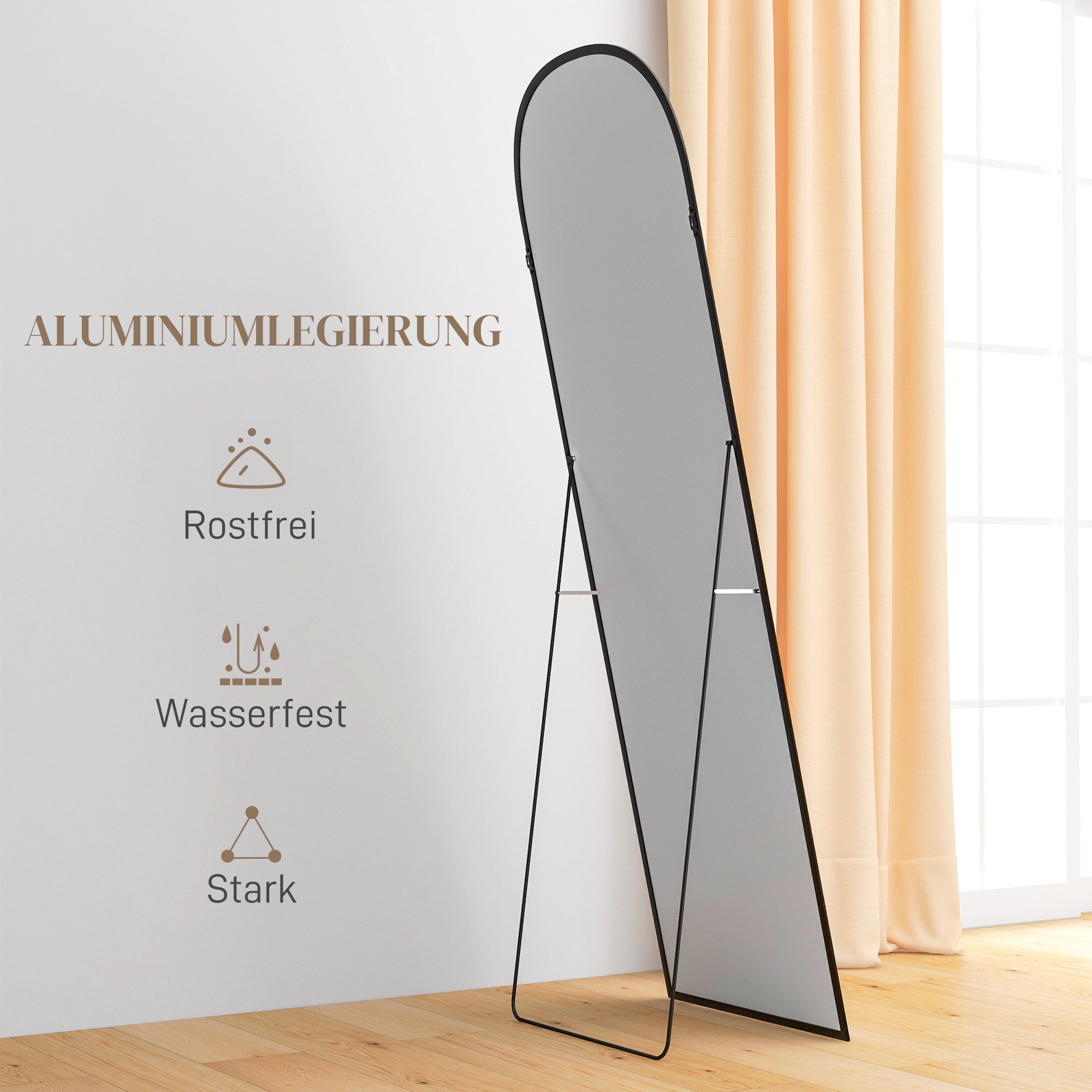 MC Star Standspiegel 1615 x 50 cm Standspiegel mit Aluminiumlegierungsrahmen (für Wohnzimmer Schlafzimmer Schwarz)