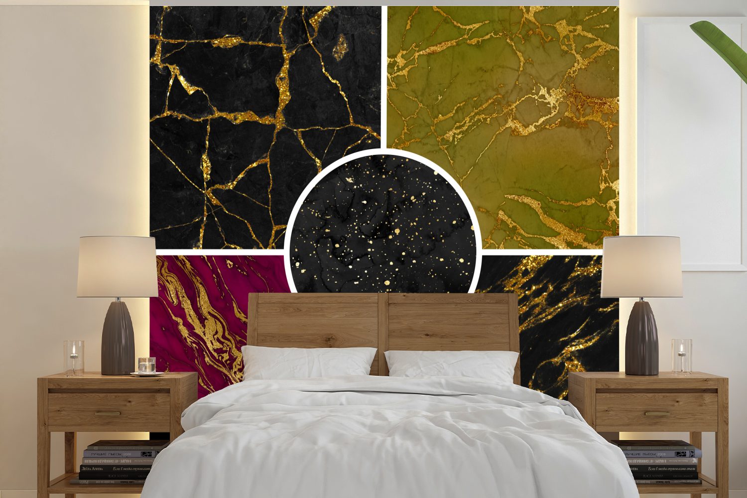 Tapete Collage, bedruckt, St), oder Wohnzimmer MuchoWow für Schlafzimmer, Matt, - Wandtapete (5 Vinyl Fototapete - Marmor Gold