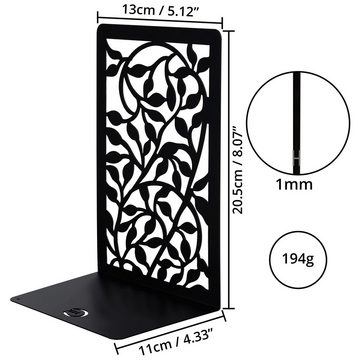 Belle Vous Zeitungsständer Schwarze Metall-Buchstützen mit Blumenmuster, Black Metal Bookends with Flower Pattern