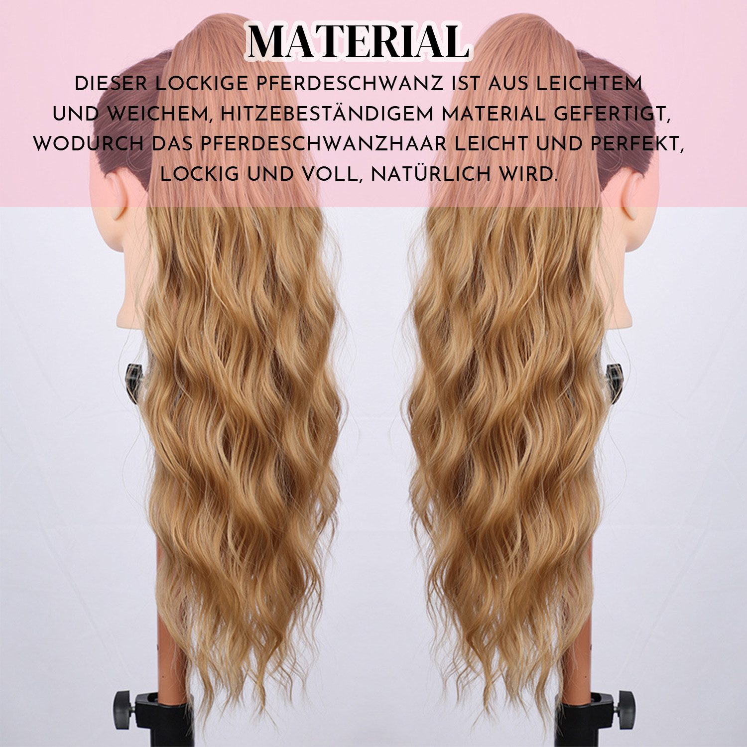 Refttenw Kunsthaarperücke Damen 66cm Pferdeschwanz Haarteil Zopf Lockige Wellige Langhaarperücke, Schwarzbraun