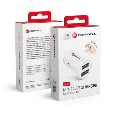 Forcell KFZ-Ladegerät Auto-Ladegerät Mini 2x USB-Anschluss 3,1A Weiß Smartphone-Ladegerät