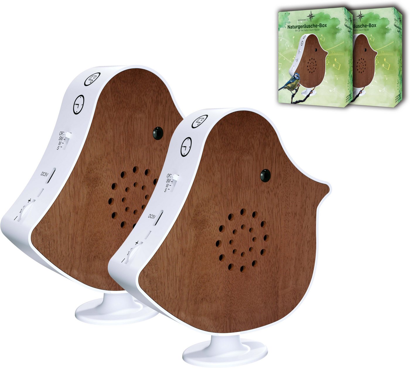 Northpoint LED Dekolicht Naturgeräusche Box Vogel Sound Box Echtholz
