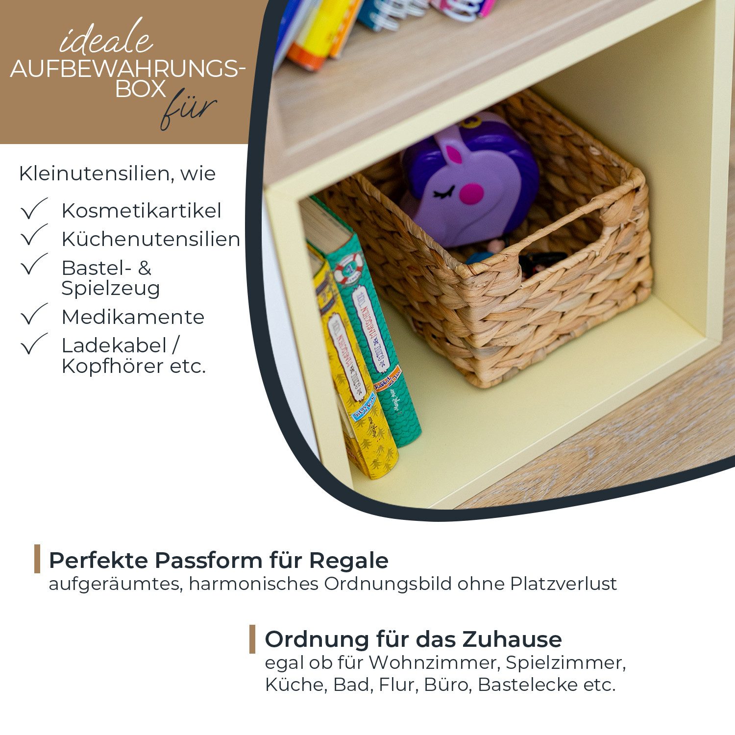 HMF Aufbewahrungskorb Aufbewahrungskorb Wasserhyazinthe, Korb mit Griffen zur Aufbewahrung (2 St., 2er Set), für Badezimmer Küche und Wohnbereich, Größe S, 22 x 17 x 12 cm, Natur