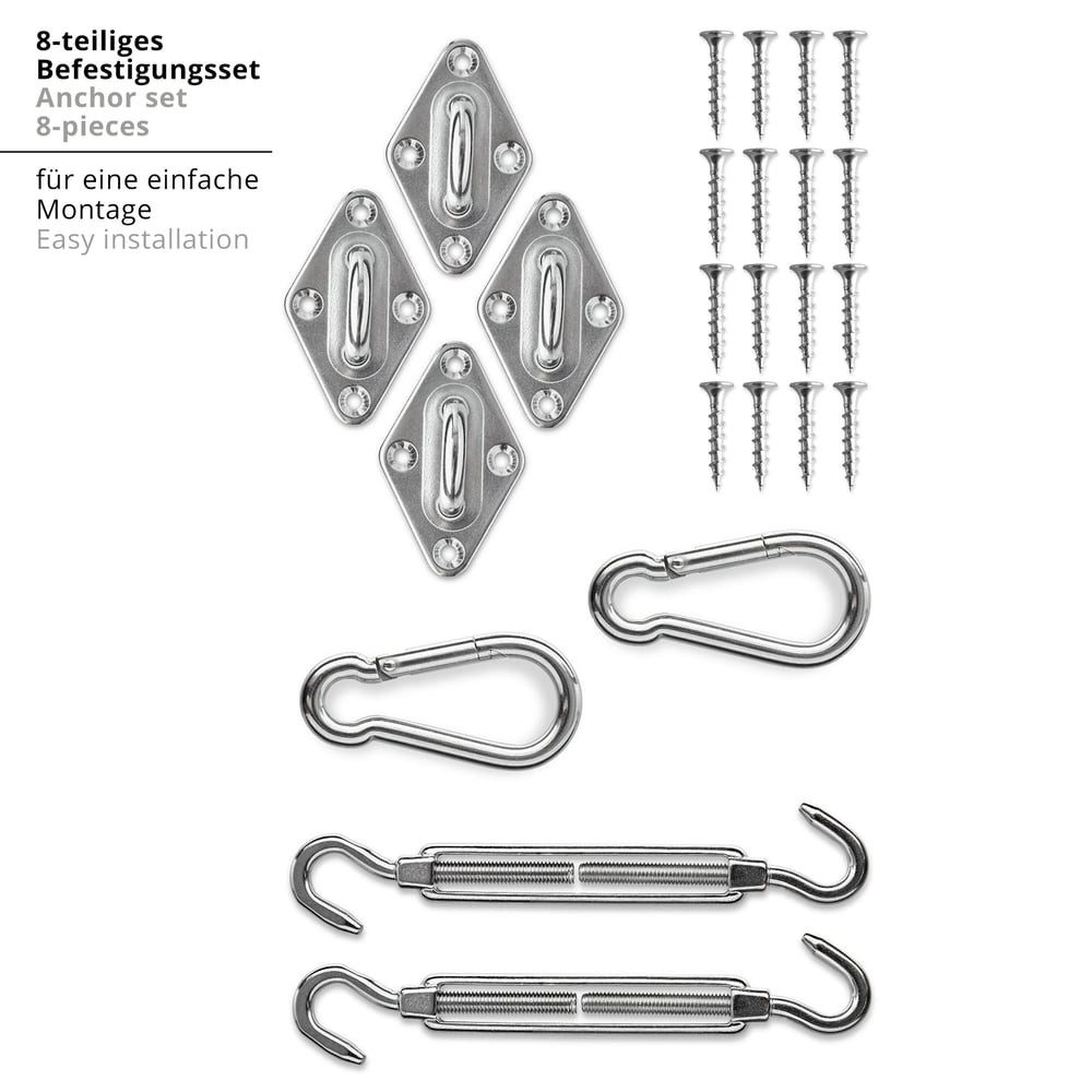 Lumaland Sichtschutzbefestigung Fixierungsset für Sonnensegel, Rostfreies Edelstahl Wandhalterungen Karabiner Spannschlösser sicher