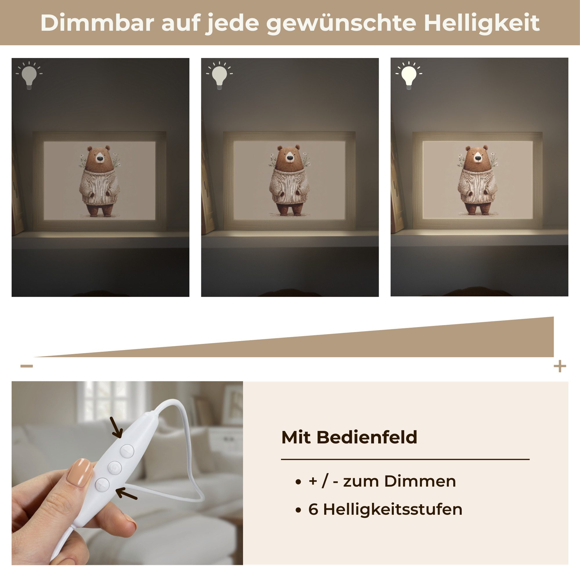 OnlyWow Wandleuchte Lightbox Bär - Weiße Blumen - Gemütlich - Mädchen, Dimmbar, Farbwechsel, LED, Warmweiß, Kaltweiß, Neutralweiß Einstellbar, Wandlampe Innen, Dimmbar, mit Kabel, LED, Modern, Kinder