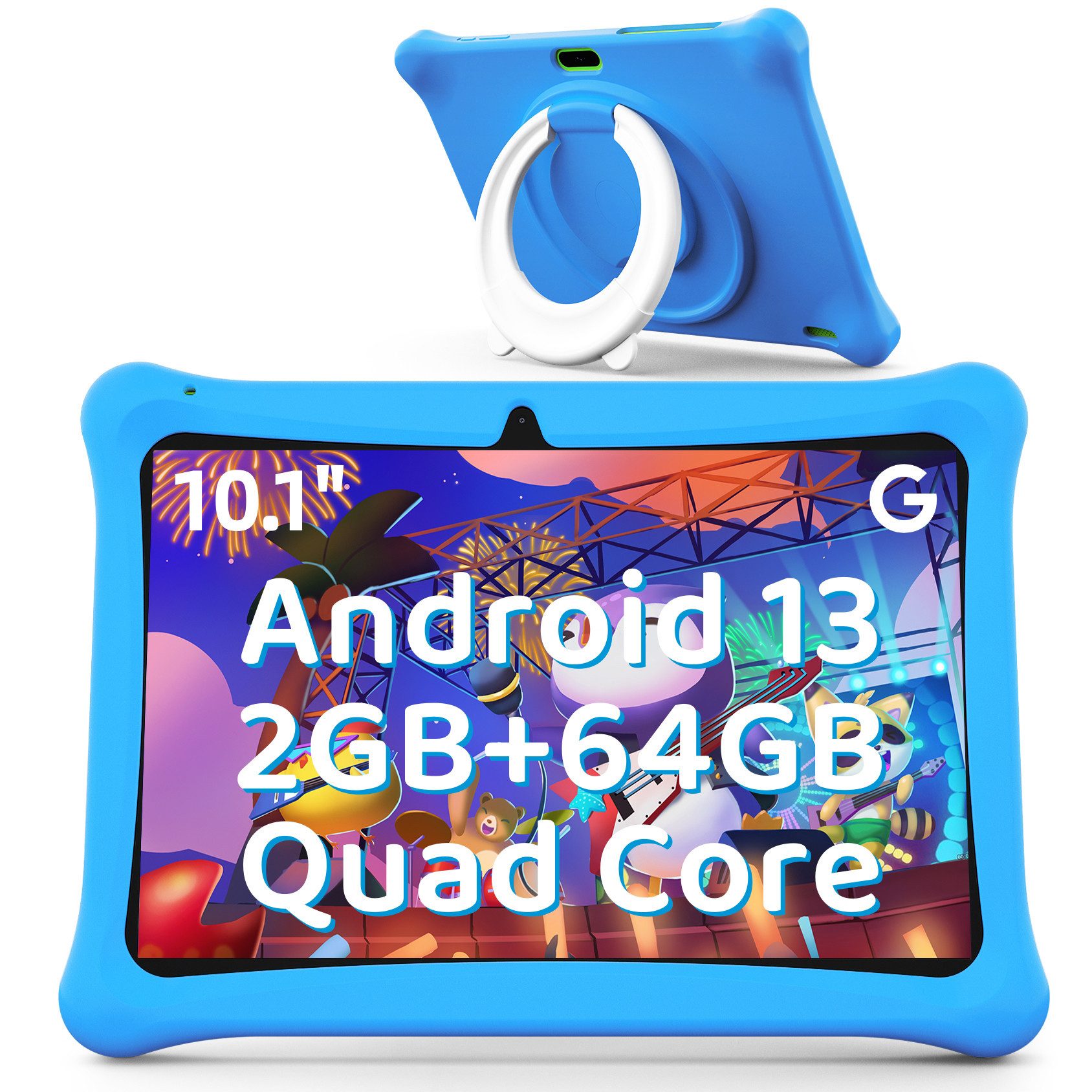 MENGHU 10,1" Kinder-Tablet Android 13 2GB + 64GB WiFi Google mit Schutzcase Grafiktablett (10,1", Android 13, Elternkontrollsystem)