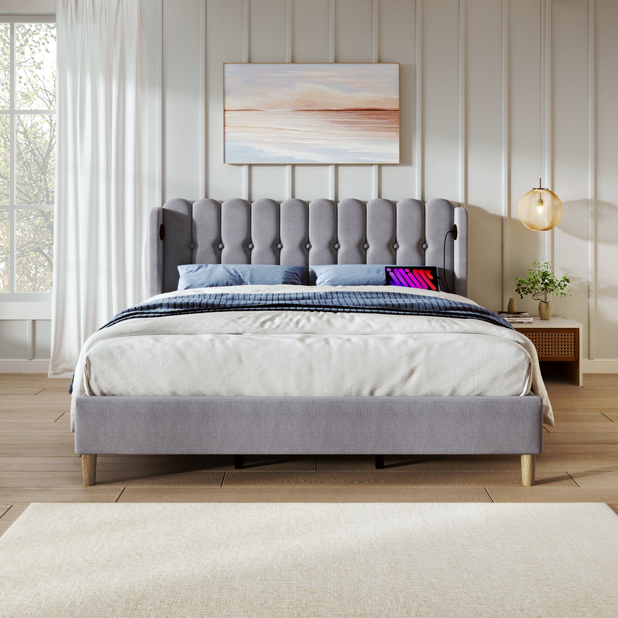 Flieks Polsterbett, Holzbett Doppelbett mit USB/Typ-C günstig online kaufen