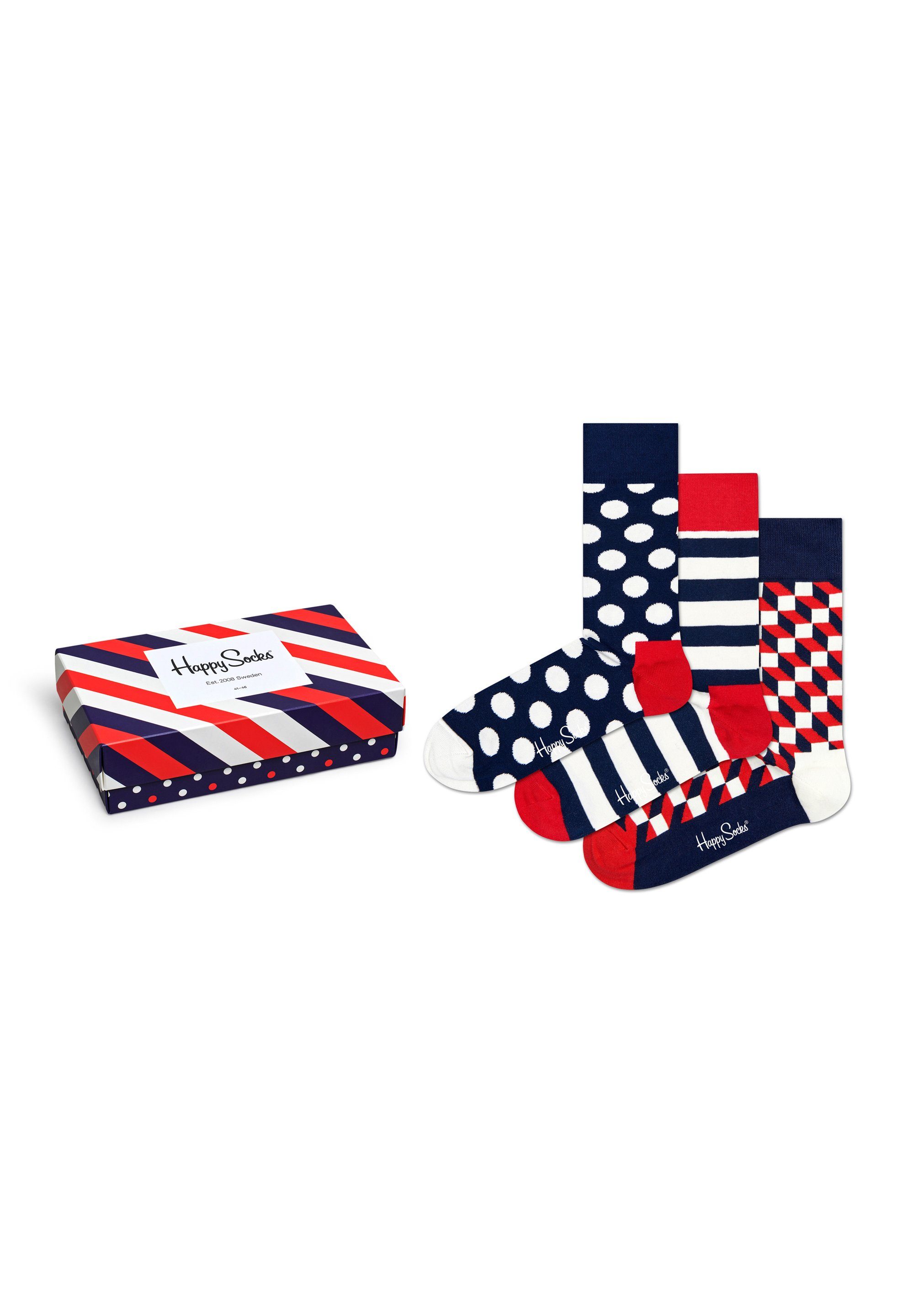 Socks Socks nachhaltiger Navy aus Gift Basicsocken Happy 3-Pack Set Baumwolle Classic