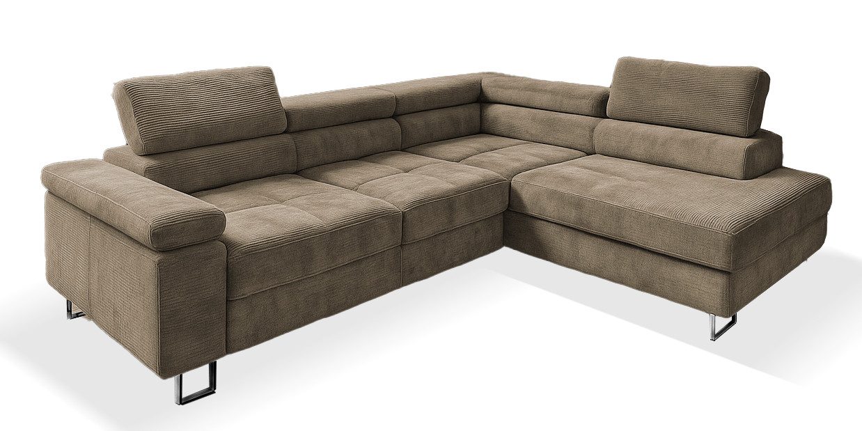 Goldstoff Ecksofa mit Schlaffunktion, Cord Couch günstig online kaufen