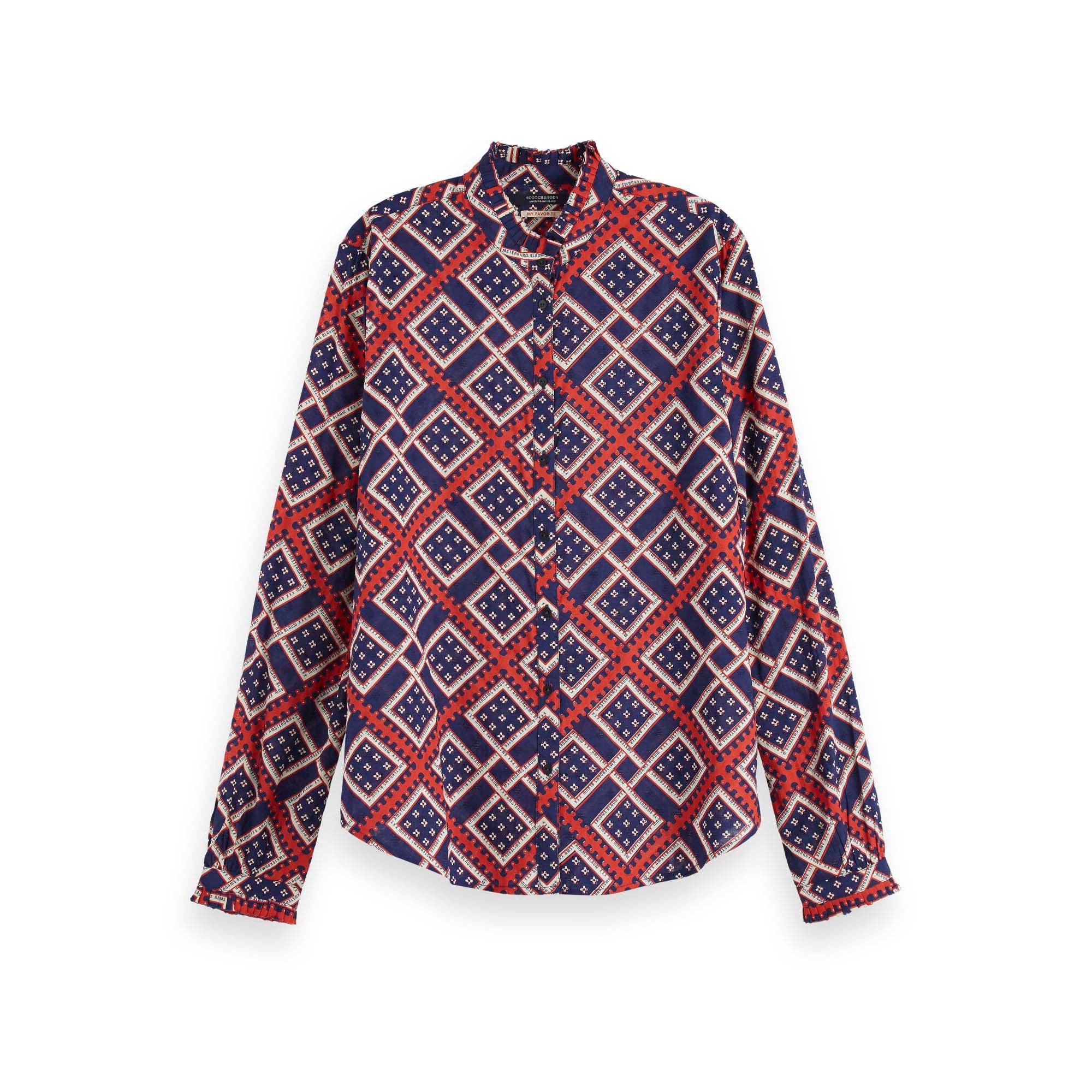 Kurzarmhemd Maison Scotch Damen Langarmhemd Allover Printed Shirt 153768